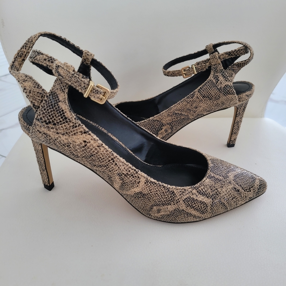 Express Womens Slingback Pump Multicolor Snake Skin Print Stiletto Heel Sz 7 M